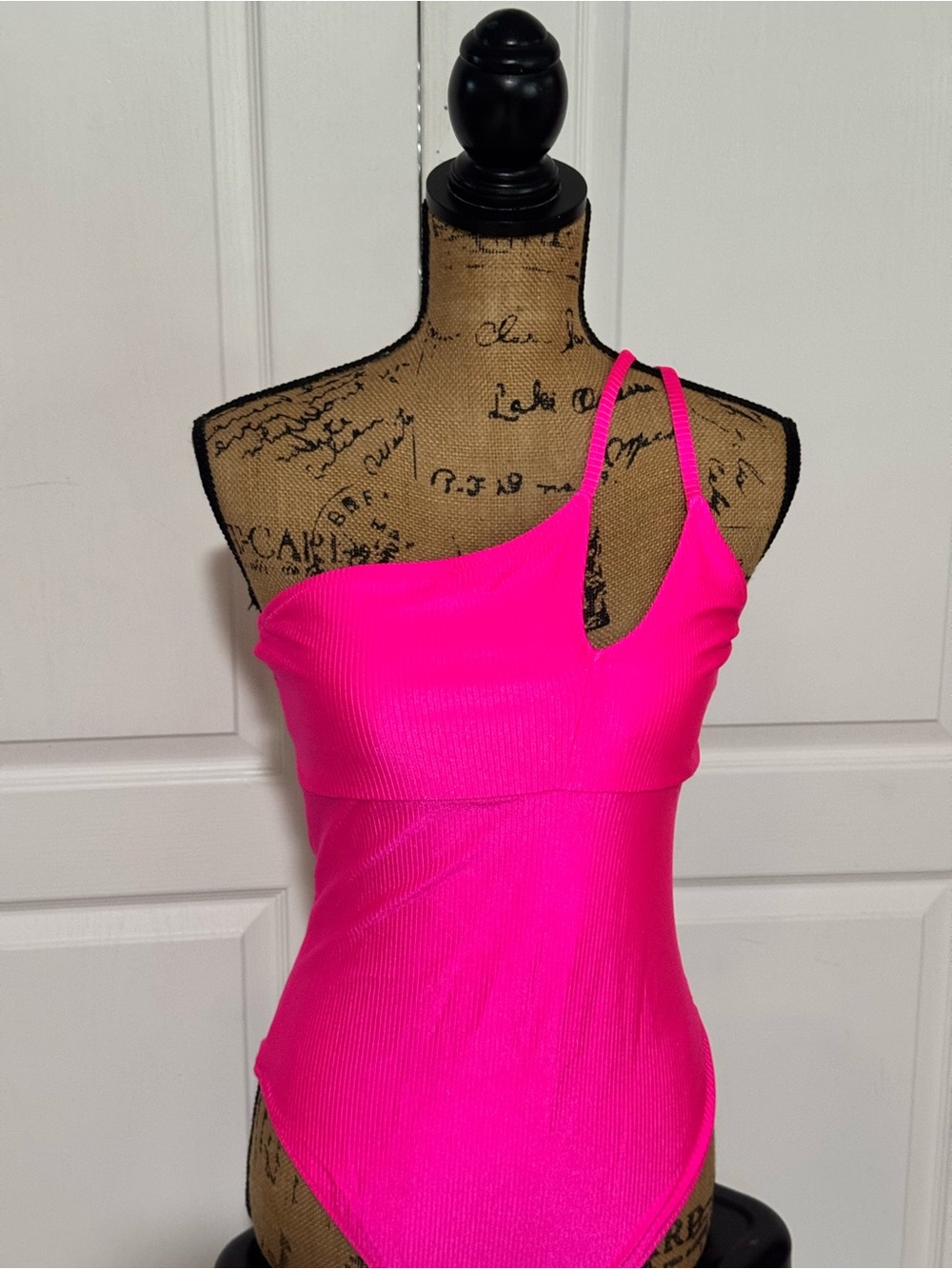 aerie Neon Pink One-Shoulder Ribbed Swim One-Piece